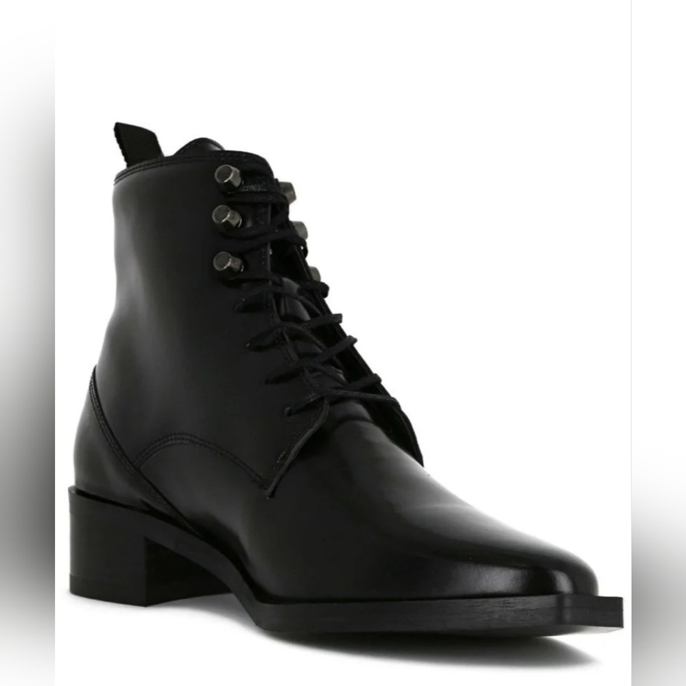 ROYAL REPUBLIQ ELITE SQUARE MIDCUT BLACK Boots Womans Sz 37 shiny Polido leather